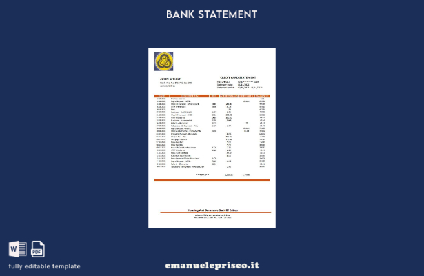 modello di versione word dell'estratto conto bancario Eritrea Housing and Commer